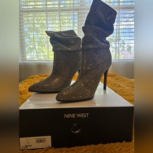 Nine West Women's Pewter Rhinestone Pointed Stiletto Booties